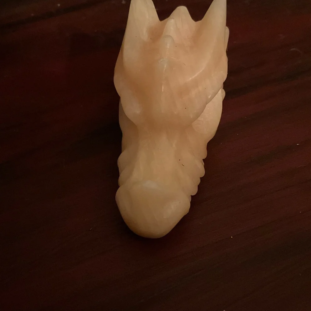 Carved Peach Agate Dragon Head Sculpture Gemstone Crystal